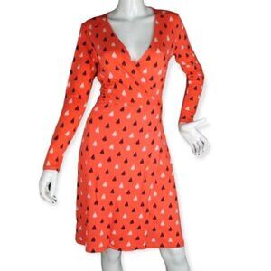 Old Navy Orange Stretch V-Neck Faux Wrap Dress Long Sleeves with Sailboat Print